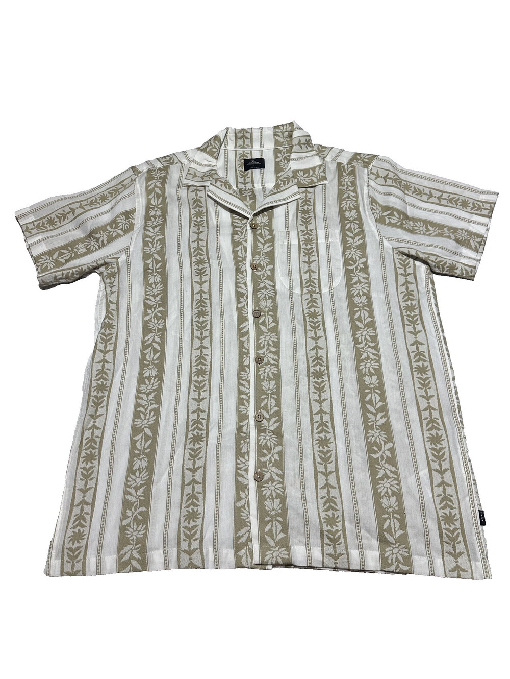 Rip Curl Men Large Topanga Vert Stripe Woven Button Shirt Floral Hawaiian Surf